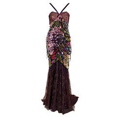 1990's Belville Sassoon Metallic Lace and Burnout Velvet Gown at 1stDibs