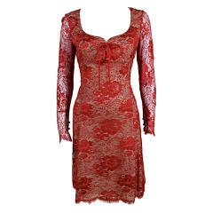 1980
s Bill Blass Lipstick Red Lace Cocktail Dress