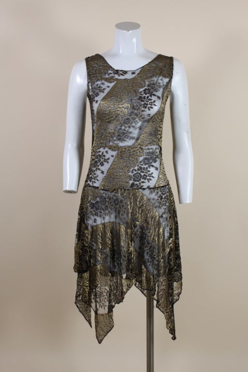 1920's Silk Net and Gold Lamé Floral Party Dress