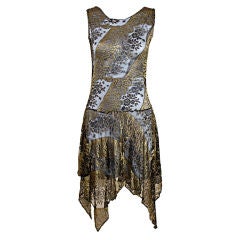 1920's Silk Net and Gold Lamé Floral Party Dress