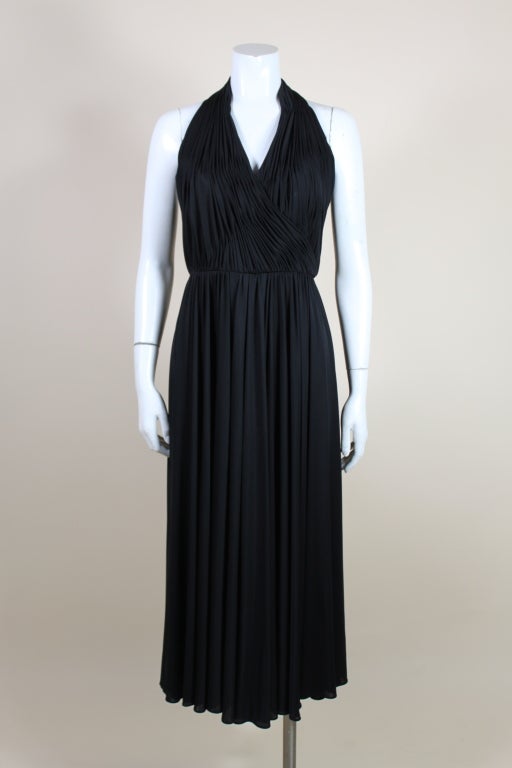Women's 1980's Victor Costa Pleated Jersey Halter Dress