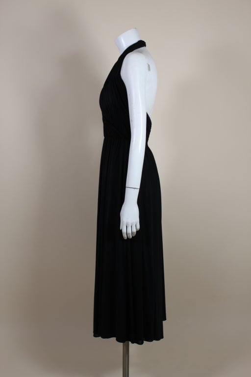 1980's Victor Costa Pleated Jersey Halter Dress 2