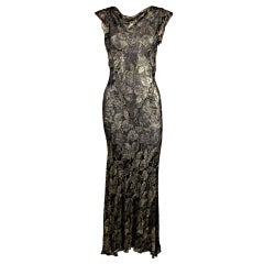 1930's Floral Silk Lamé Gown with Cowl Neck