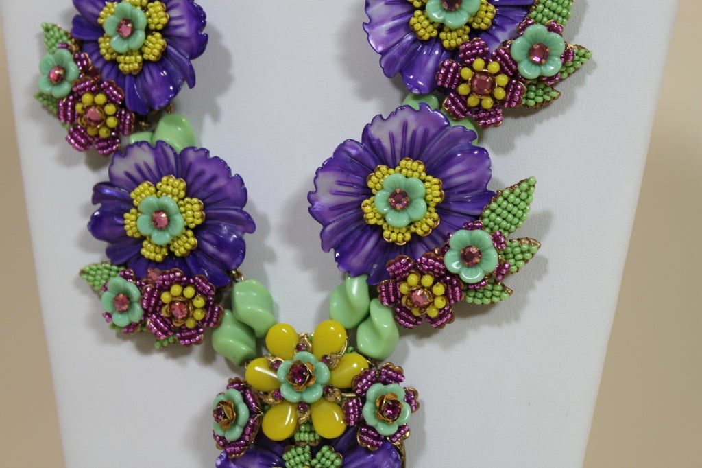 Stanley Hagler Spring Floral Beaded Necklace with Earrings 1