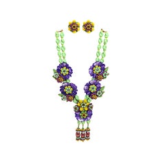 Stanley Hagler Spring Floral Beaded Necklace with Earrings