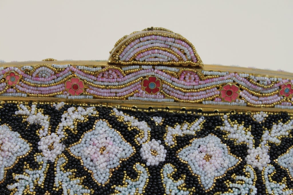 1950s Beaded Floral Evening Bag with Exquisite Frame 2