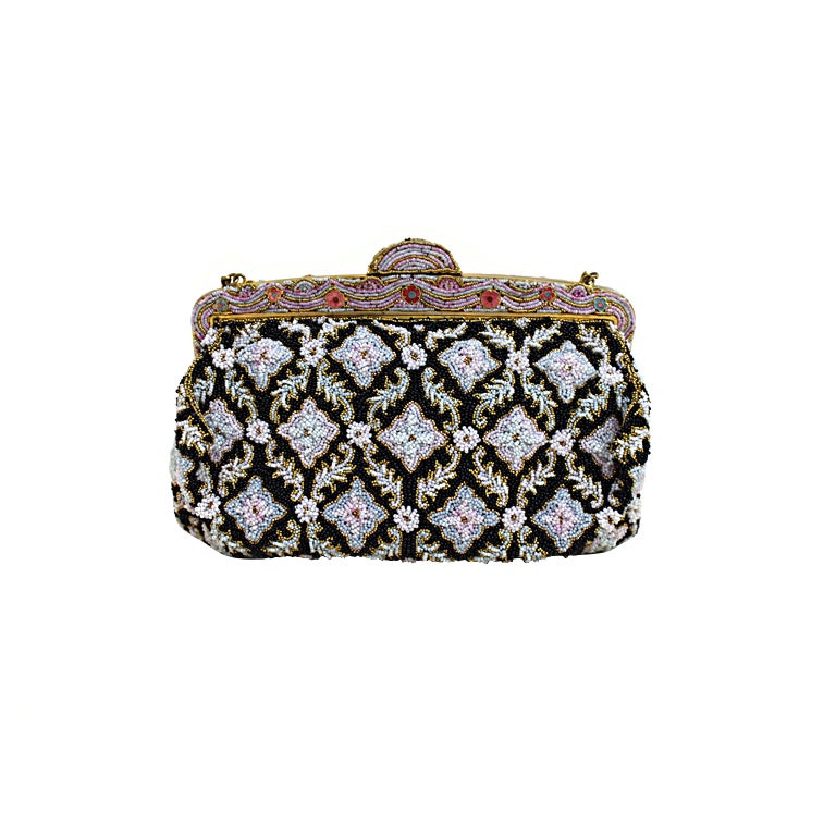 1950s Beaded Floral Evening Bag with Exquisite Frame at 1stDibs