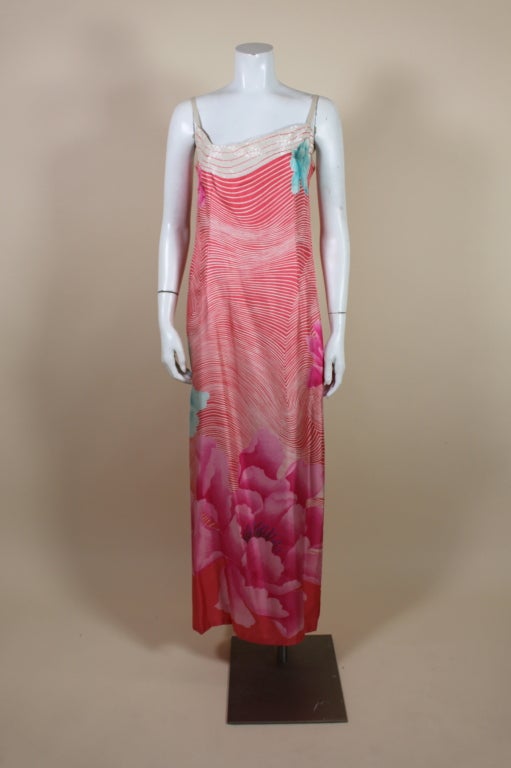 1970’s Hanae Mori Floral Silk Gown with Chiffon Jacket at 1stDibs