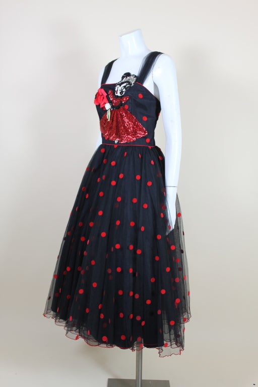 Women's 1980’s Sequined Minnie Mouse Dot Net Party Dress For Sale