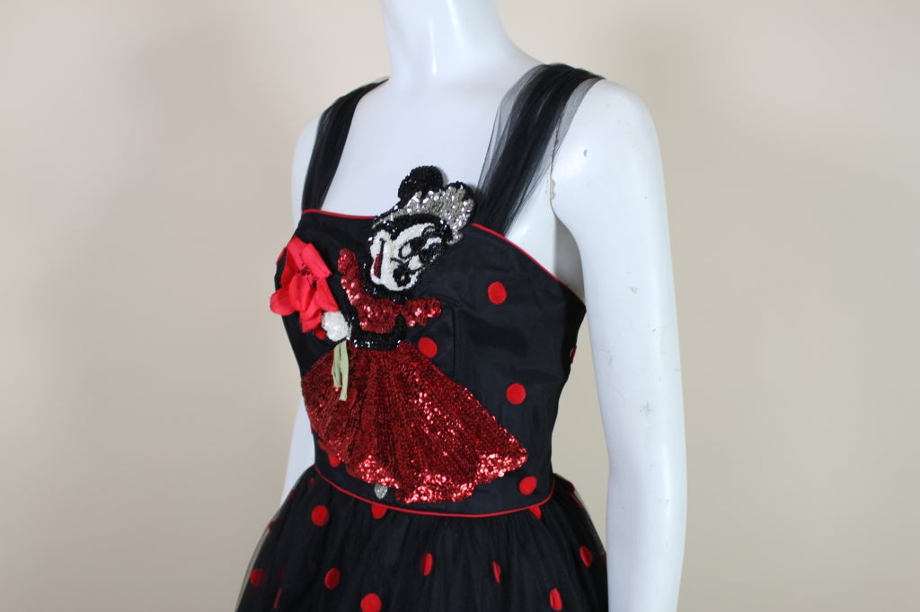 1980’s Sequined Minnie Mouse Dot Net Party Dress For Sale 2