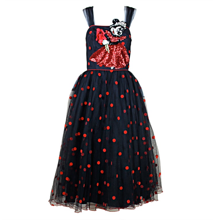 1980’s Sequined Minnie Mouse Dot Net Party Dress For Sale