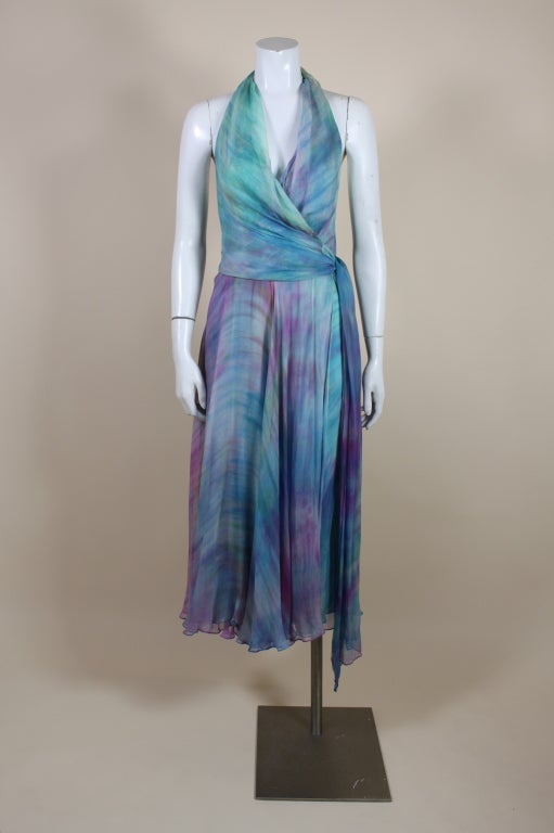 Women's 1970’s Tie Dye Silk Chiffon Halter Dress