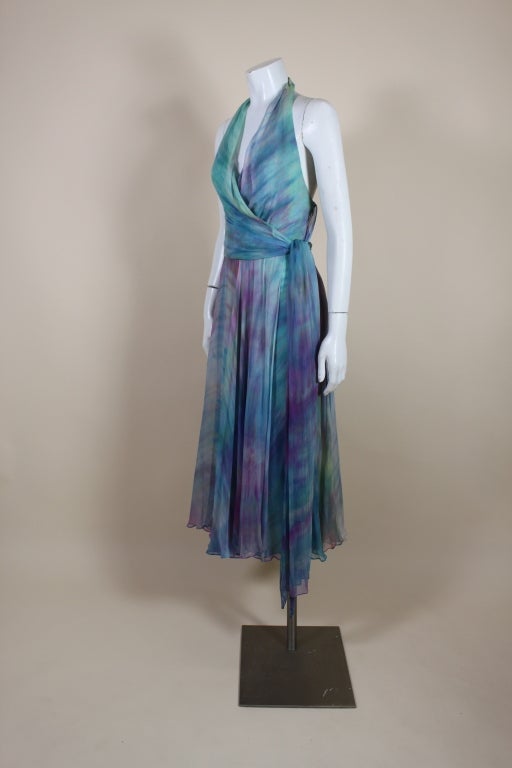 1970’s Tie Dye Silk Chiffon Halter Dress 1