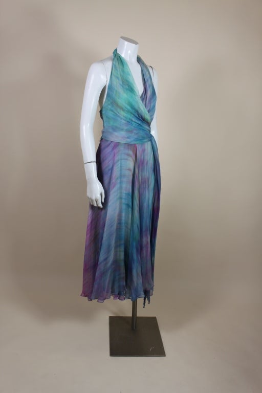 1970’s Tie Dye Silk Chiffon Halter Dress 2