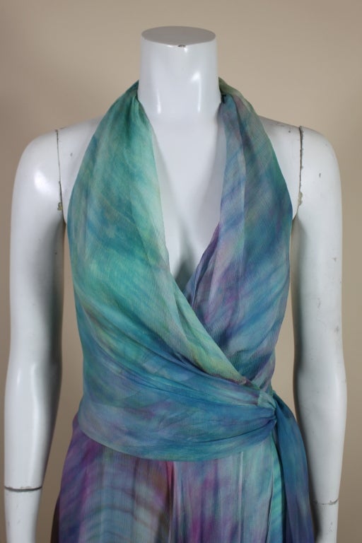 1970’s Tie Dye Silk Chiffon Halter Dress 4