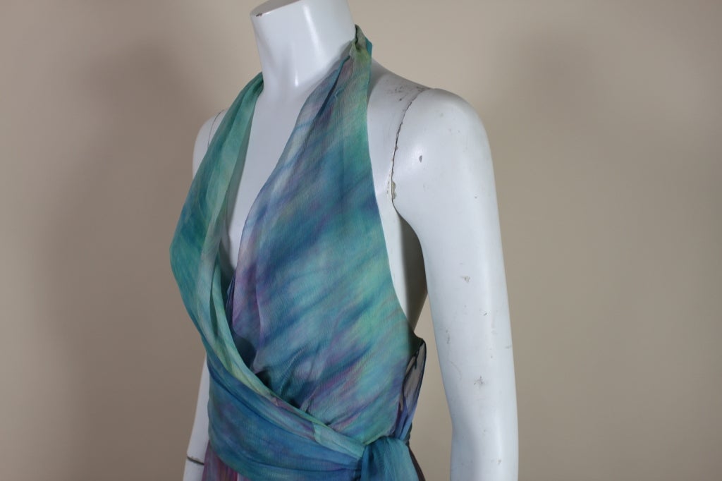 1970’s Tie Dye Silk Chiffon Halter Dress 5