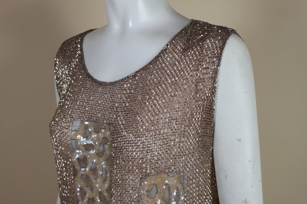 1920s Shimmering Blush Pink Iridescent Beaded Flapper Dress For Sale 1