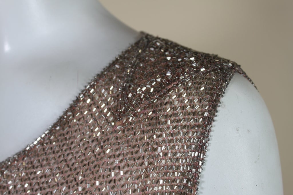 1920s Shimmering Blush Pink Iridescent Beaded Flapper Dress For Sale 2