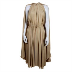 1970’s Halston Nude Crepe Grecian Dress with Cape