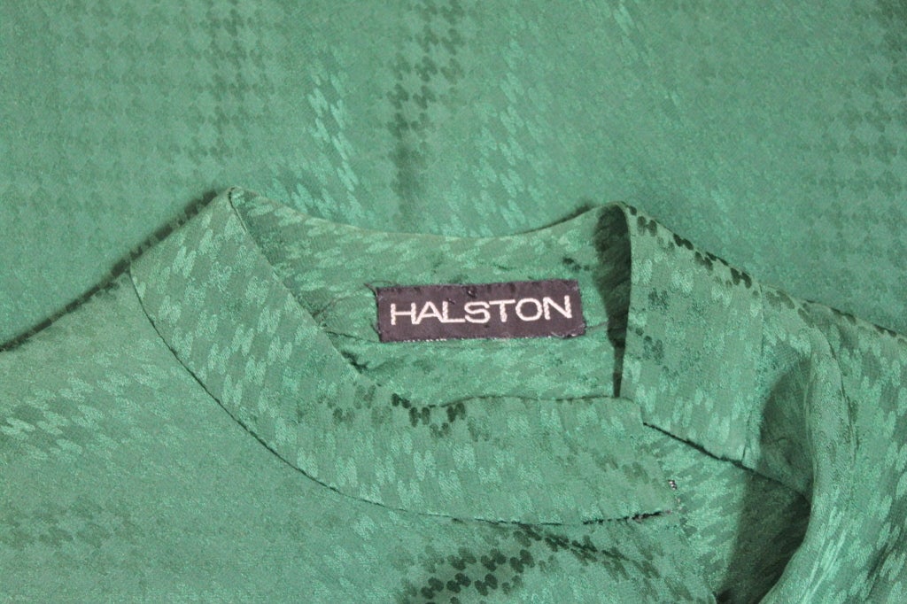 1970's Halston Hunter Green Bias Cut Silk Jacquard Dress 7