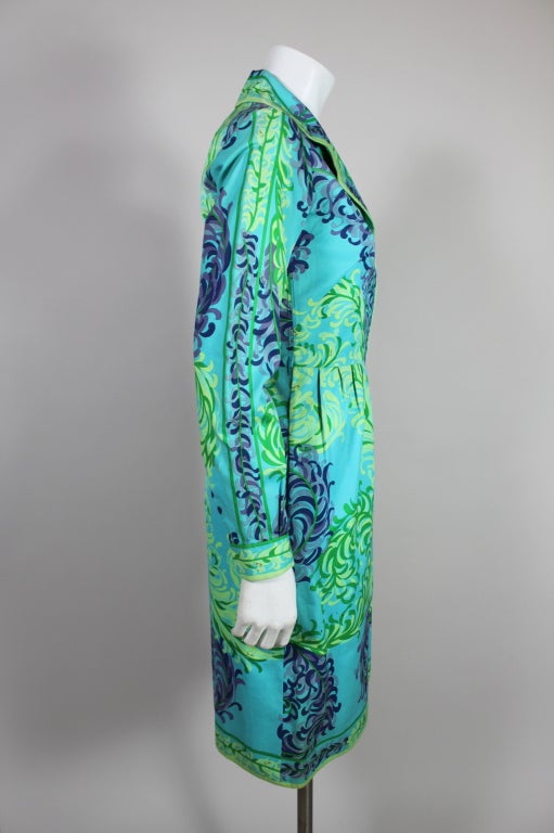 1960’s Pucci Feather Plume Print Cotton Dress In Excellent Condition For Sale In Los Angeles, CA