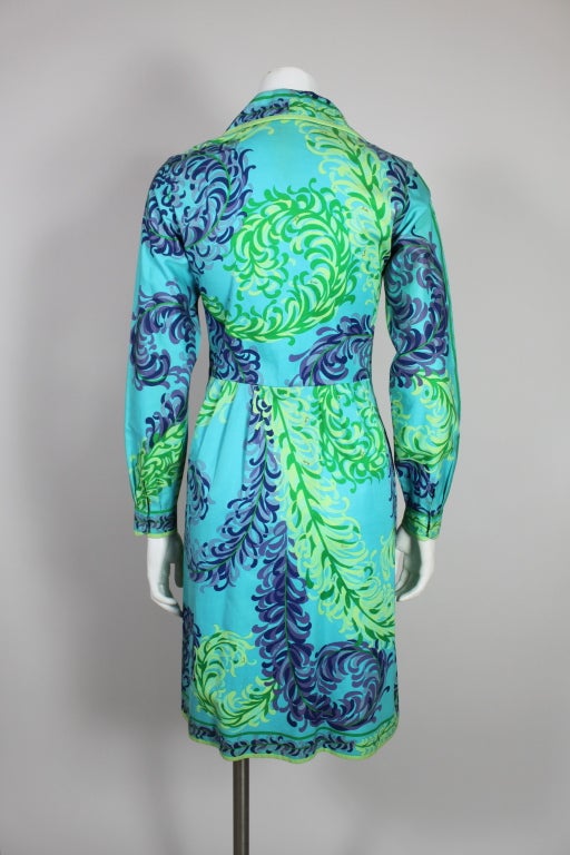 Women's 1960’s Pucci Feather Plume Print Cotton Dress For Sale