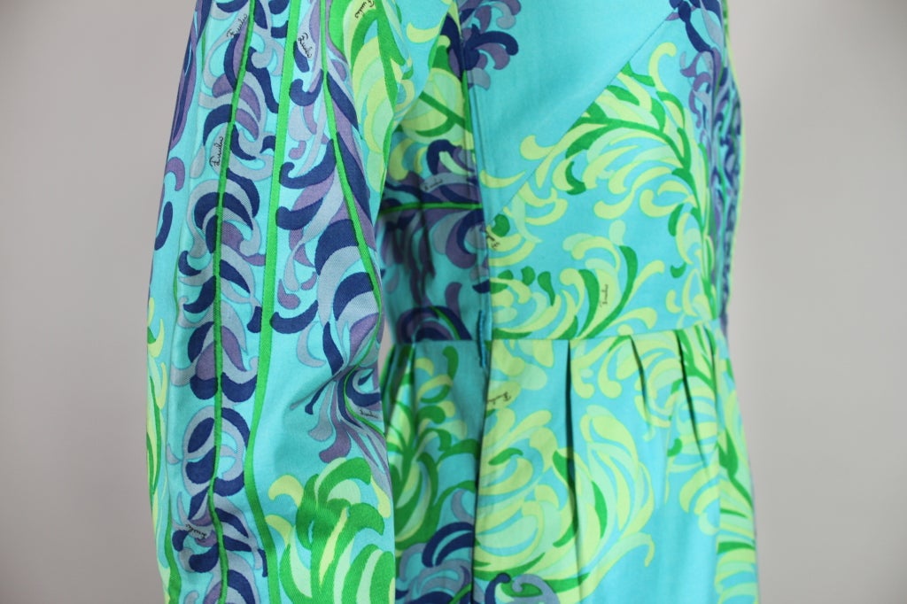 1960’s Pucci Feather Plume Print Cotton Dress For Sale 3