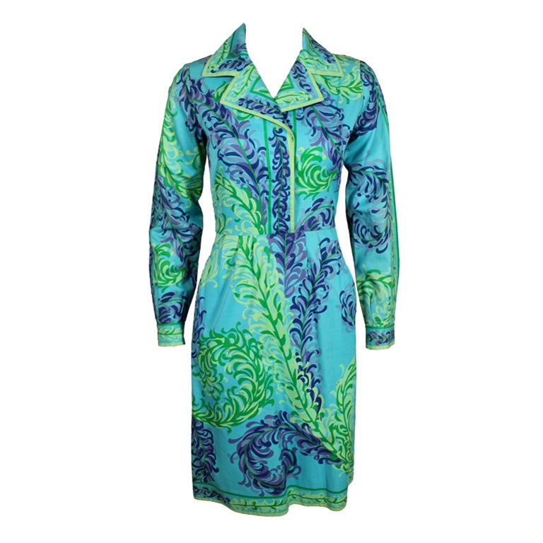 1960’s Pucci Feather Plume Print Cotton Dress For Sale at 1stDibs