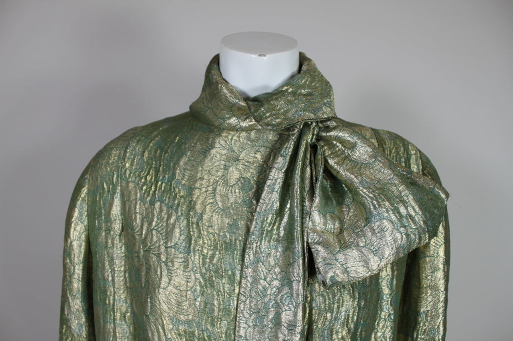 Women's 1920’s Moss Green and Gold Silk Lamé Opera Coat For Sale