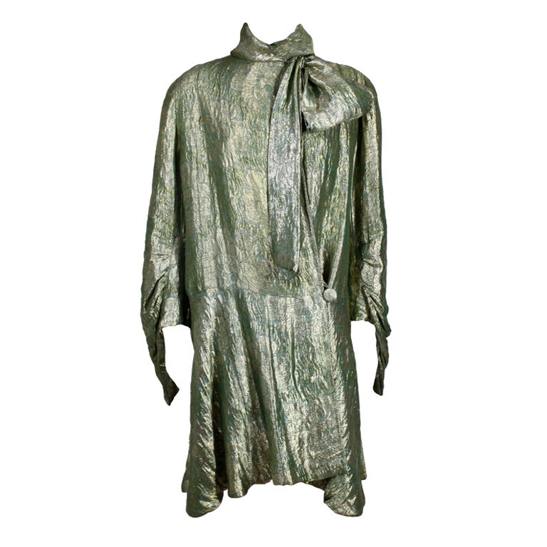 1920’s Moss Green and Gold Silk Lamé Opera Coat For Sale