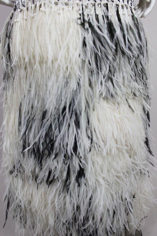 1960s Galanos Heavily Beaded Gown with Feather Fringe 5