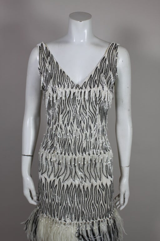 Women's 1960s Galanos Heavily Beaded Gown with Feather Fringe
