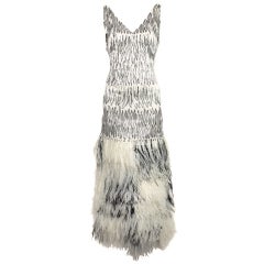 1960s Galanos Heavily Beaded Gown with Feather Fringe