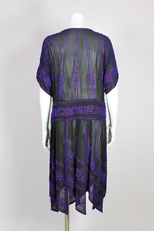 Women's 1920’s Art Deco Cobalt Beaded Chiffon Party Dress For Sale