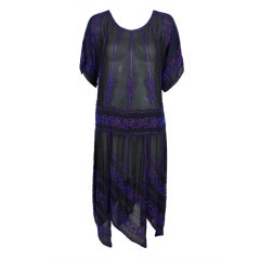 1920’s Art Deco Cobalt Beaded Chiffon Party Dress For Sale at 1stDibs