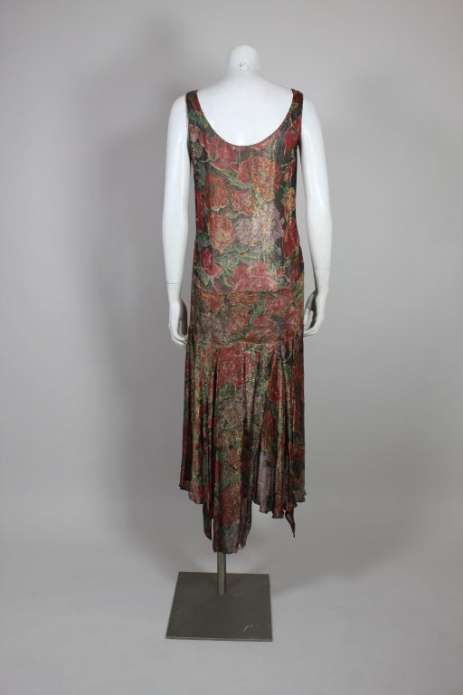 1920’s Floral Print Silk Lamé Flapper Dress For Sale 1