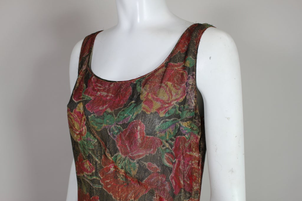 1920’s Floral Print Silk Lamé Flapper Dress For Sale 2