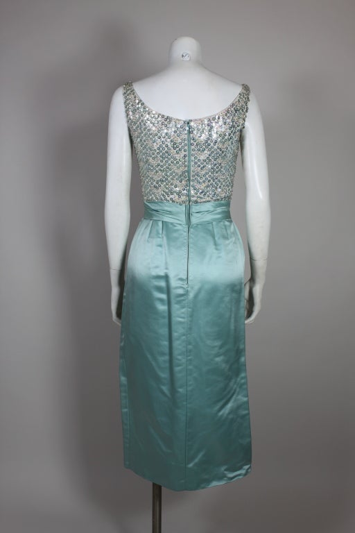 1950s Ceil Chapman Sequined Ice Blue Satin Dress 2