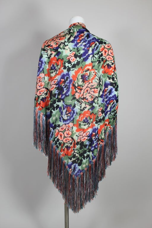 Missoni Floral Print Silk Jersey Shawl with Multi-Colored Fringe