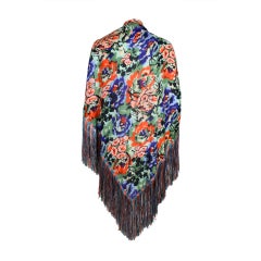 Missoni Floral Print Silk Jersey Shawl with Multi-Colored Fringe