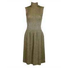 1968 Pauline Trigere Knit Gold Champagne Lurex Dress