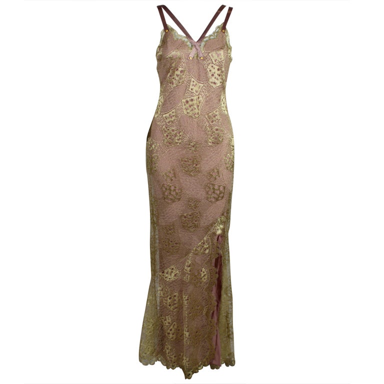 1990’s Dior Gilded Old Hollywood Metallic Lace Evening Gown NEW/OLD