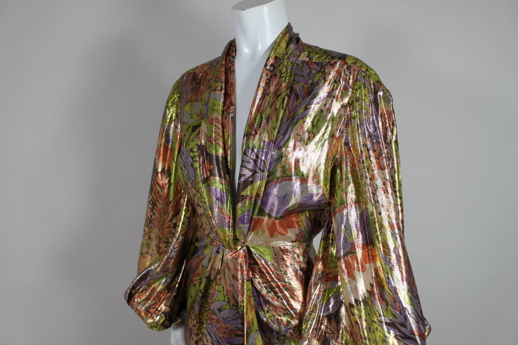 1980/1990 Thierry Mugler Floral Silk Lamé Gown 1