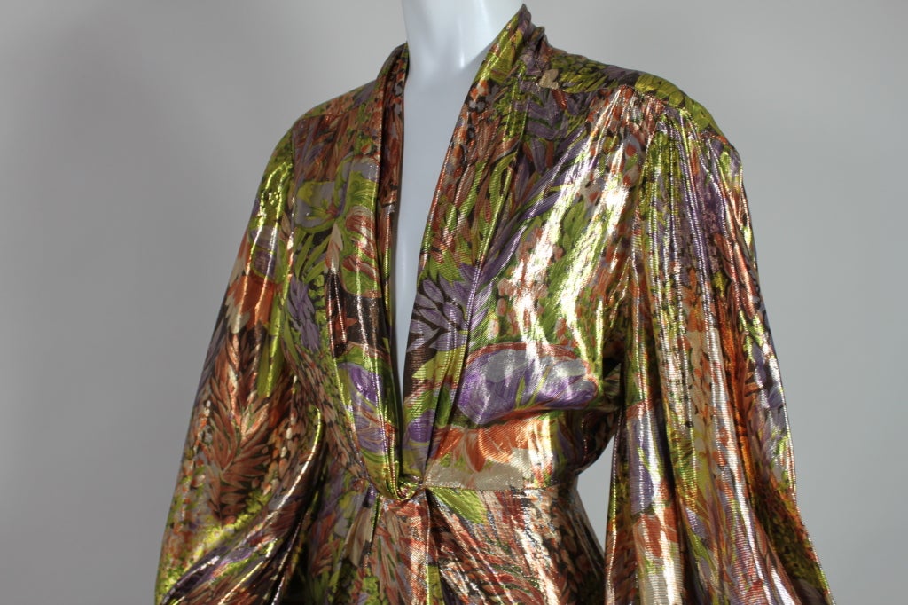 1980/1990 Thierry Mugler Floral Silk Lamé Gown 2
