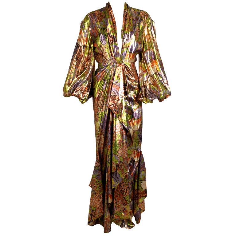 1980/1990 Thierry Mugler Floral Silk Lamé Gown at 1stdibs