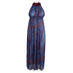 1970's Galanos Marble Print Silk Gown