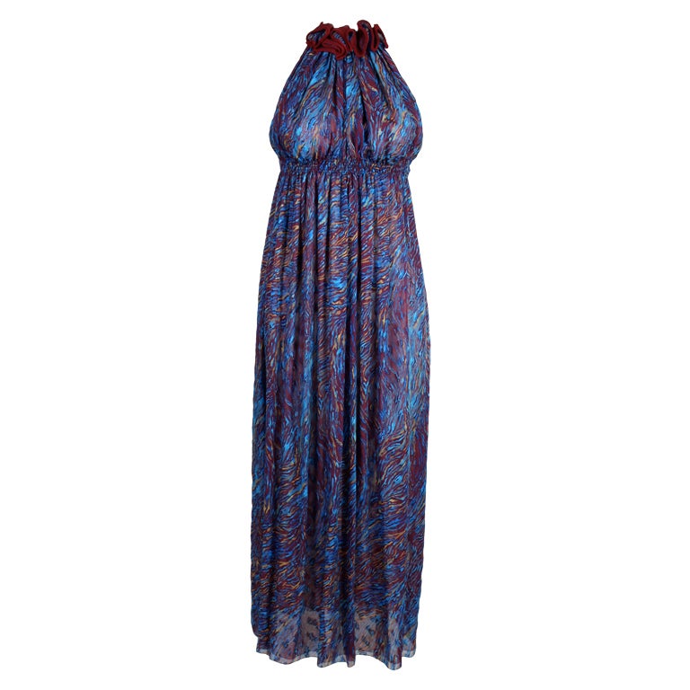 1970
s Galanos Marble Print Silk Gown