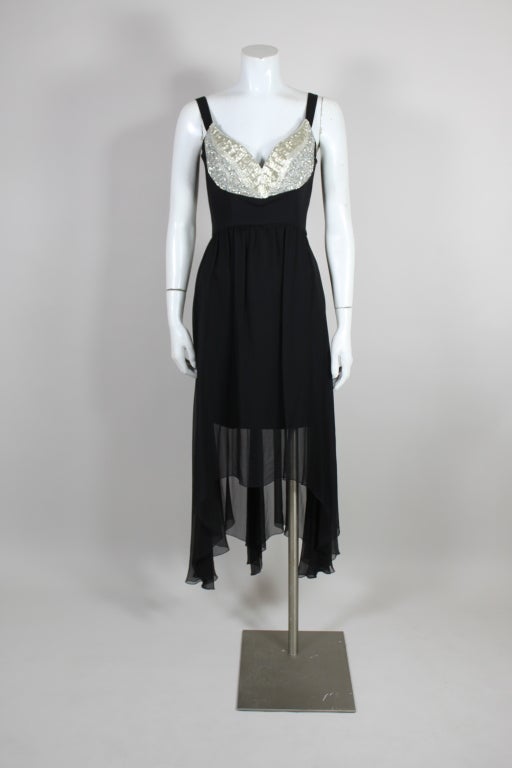 Black Lagerfeld Silk Party Dress with Embellished Bodice For Sale