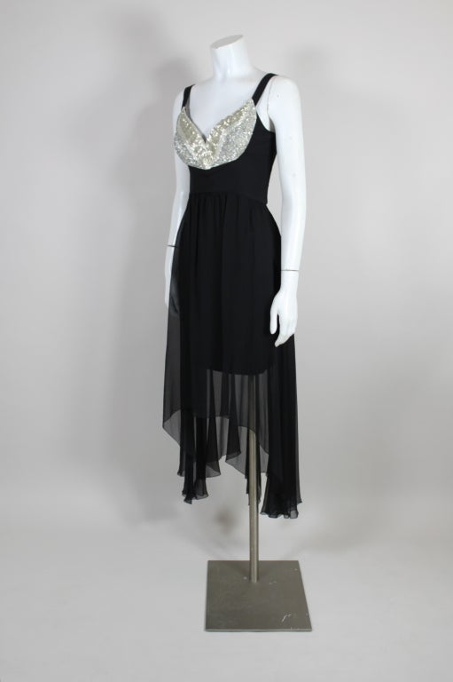 Lagerfeld Silk Party Dress with Embellished Bodice In Excellent Condition For Sale In Los Angeles, CA
