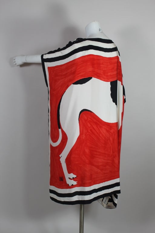 1980's Vollbrach Silk Greyhound Whippet Dog Print Dress 1